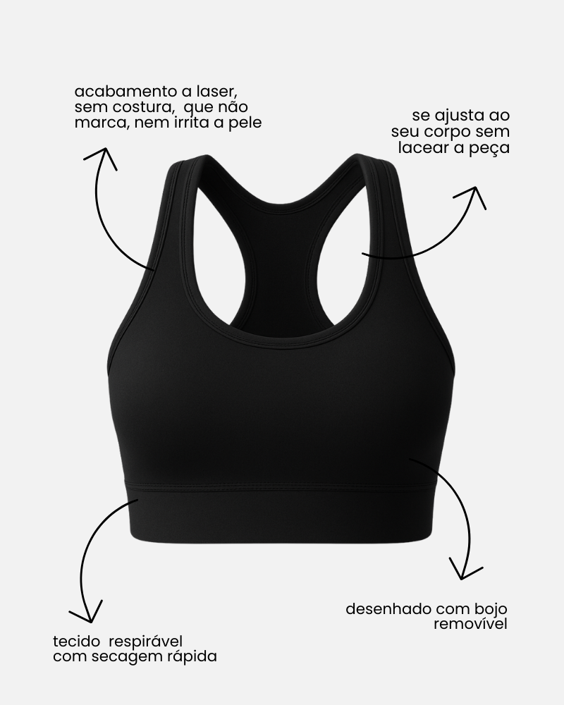 Top Nadador Boobs com Bojo Removível Preto